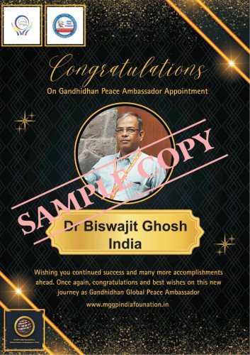 Gandhian Global Peace Ambassador Appreciation Certificate